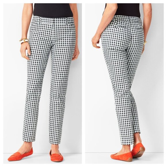 Talbots Pants - TALBOTS Hampshire Ankle Gingham Pants 4 Ivory Black Straight Leg Stretch